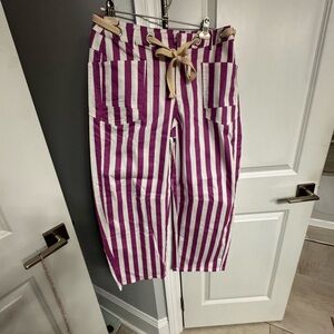 Striped Wide Leg Crop Pants in White and Purple